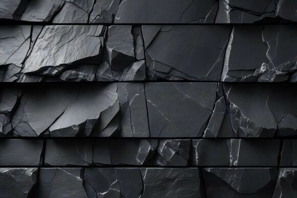 A Black Stone Wall with Cracks