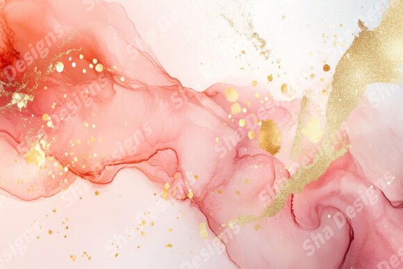 Abstract Pink and Gold Ink Wash Painting for Creative Projects