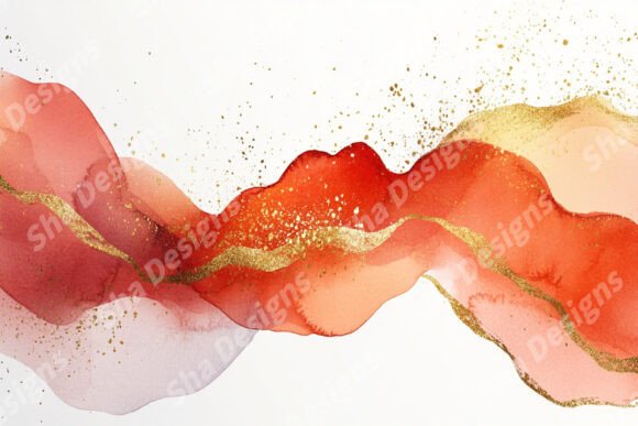 Abstract Red and Gold Ink Wash Painting