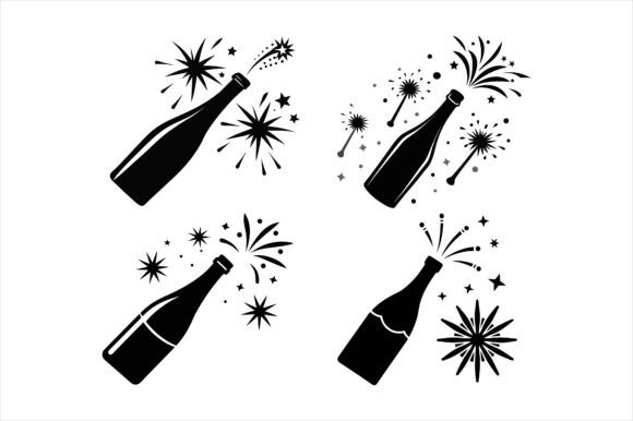 Champagne Bottle Pop Vector Icon Bundle