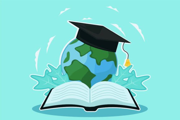 Globe with Graduation Cap Illustration: A Versatile Design for Global Learning