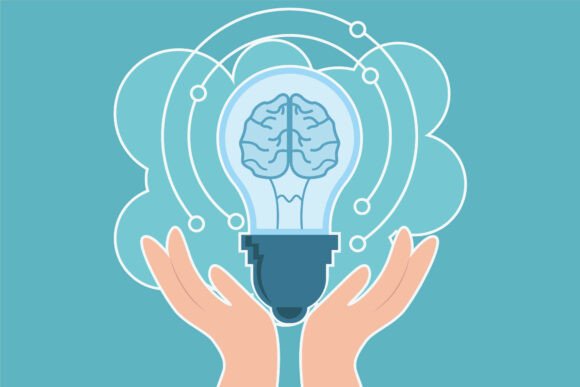 Hands Holding Brain Lamp Illustration: A Creative Tool for Modern Design