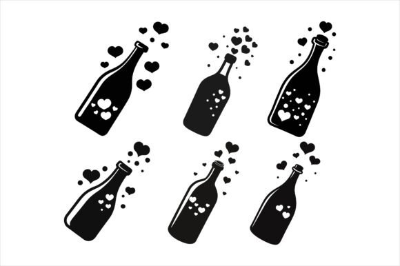 Heart Bubbles Bottle Vector Icon Bundle