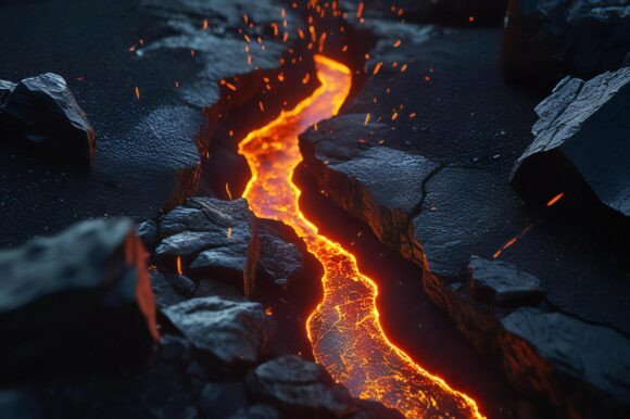 Lava Flowing Lava into a Crack in a Rock