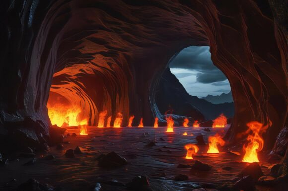 Lava in a Cave with Lava Coming Out