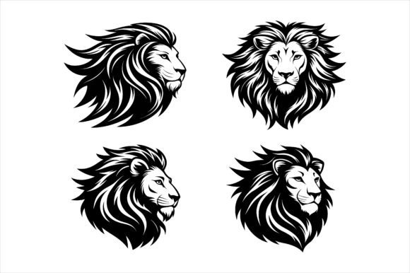 Regal Lion Face Silhouette Vector Bundle