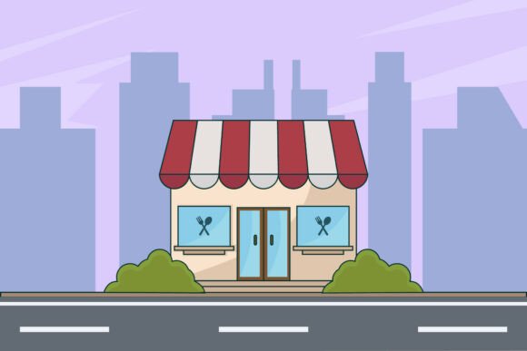 Restaurant Building Landscaped Vector: A Versatile Design for Dining Establishments