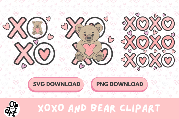 XOXO Bear Clipart Set – Cute PNG SVG